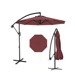 10FT Offset Cantilever Patio Umbrella with Cross Base – Crank Lift, UV & Fade-Resistant Canopy, Adjustable Vent