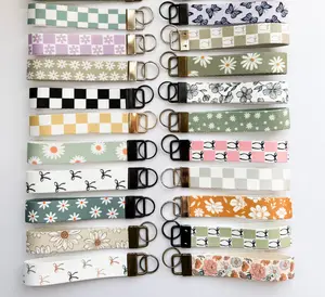 Keychain, wristlet, Lanyard, Custom Lanyard, Key Fob Wristlet, Car Key Holder, Cute Keychain, Bow Boho Smiley Keychain Lanyard, Wristlet