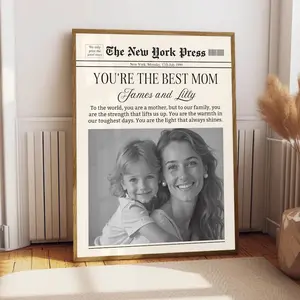 CUSTOM Mother’s Day Newspaper unframed Poster,  Personalized Mom Wall Art, Vintage Magazine Print, Gift for Birthday Mothers Day, Dorm Bedroom Apartment Decor
