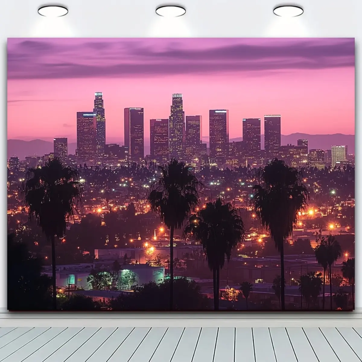 Los Angeles Skyline Tapestry - Vibrant Modern Downtown City Landscape Wall Decor, Rectangular Gallery Wall Tapestries, City Home Supplies for Bedroom & Living Room Decor Inspo
