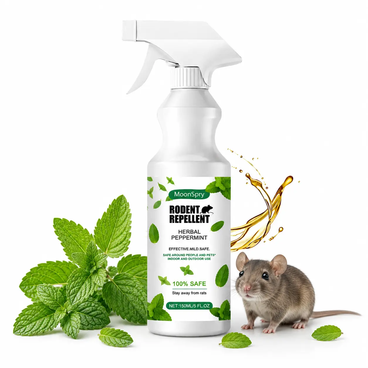 MoonSpry Peppermint Oil Mouse Repellent Spray  - Natural Mouse Deterrent for Indoor & Outdoor Use - Mouse & Rat Repellent Spray for Home, Car Engines, RV - Pet-Safe Pest Control - “Deal for You” Sale - Effective & 100% Effective, “Deals For You” Days Sale