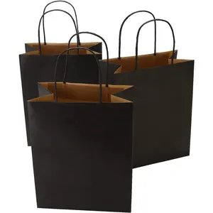 50 count Medium  Paper Bags,8 x 4.75 x 10.5 Inches  Paper Bags With Handles Bulk for Party Favors,Birthday,  Shower, Halloween, Christmas, Thanksgiving, Busiess,Black