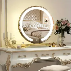 (US Stock) 15''X12''Large Vanity Mirror With Lights, Round LED Makeup Mirror, Tabletop Light Up Mirror For Dressing Room & Bedroom, Smart Touch Control 3 Colors Dimmable, 360° Rotation, Best Gift For Thanksgiving And Christm Decor