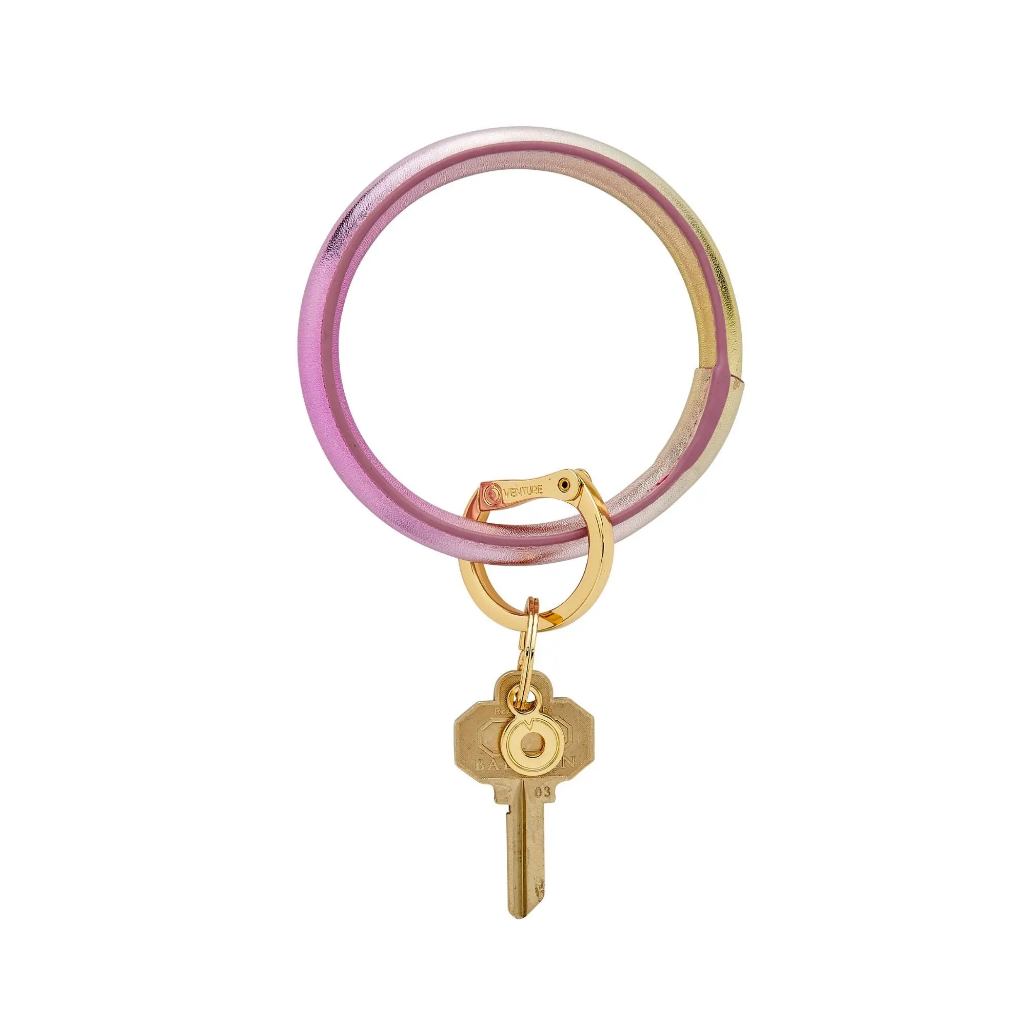 OVENTURE Leather Big O® Key Ring - Ombré Rosé with Key Pendant and Gold Finish