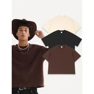 Men's Cropped Cotton T-Shirts Set - Casual Crew Neck, Solid Color, Drop Shoulder, Short Sleeve, Summer Wear, Loose Fit, 260g/m2
