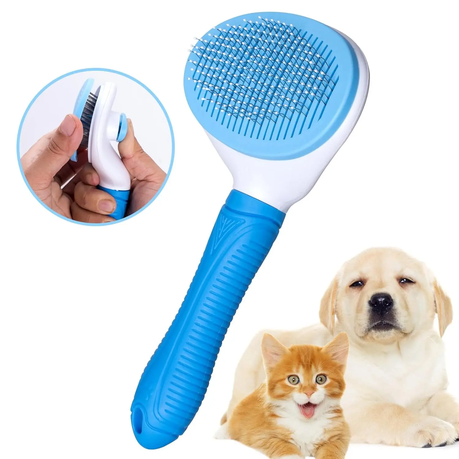 Self Cleaning Slicker Brush for Pet Grooming - De-Shedding, Fur Removal, Soft Bristled Tool with Massaging Bristles, Removes Loose Undercoat, Suitable for Long and Short Hair Cats and Dogs, De-Shedding Brushes, Fur Removal Brushes