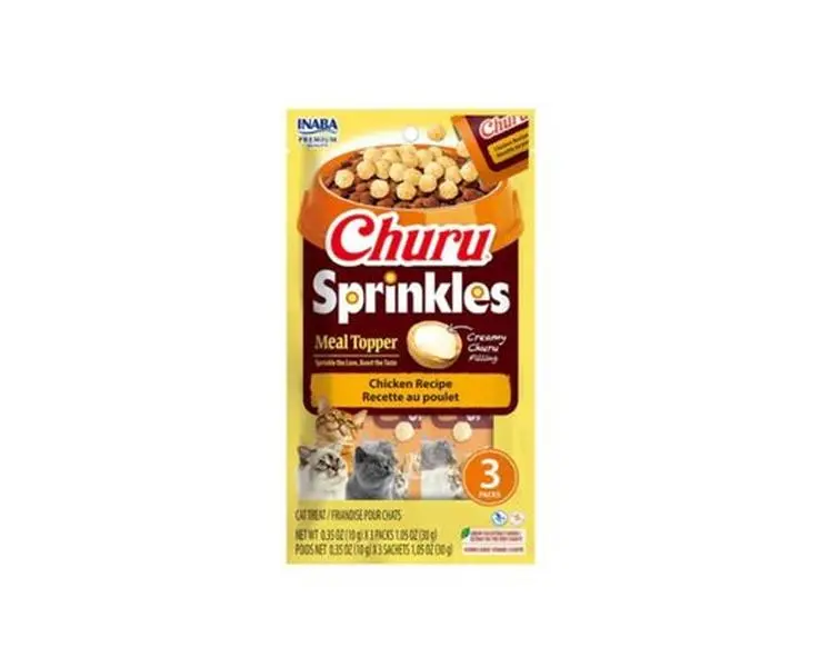 Inaba Churu Sprinkles Grain-Free, Gluten-Free High-Moisture Cat Treats & Meal Topper - Water-Infused Tuna Recipe with Tapioca Starch, Egg White, Chicken Fat, Creamy Texture, 0.35 Oz Tubes (3 Count)