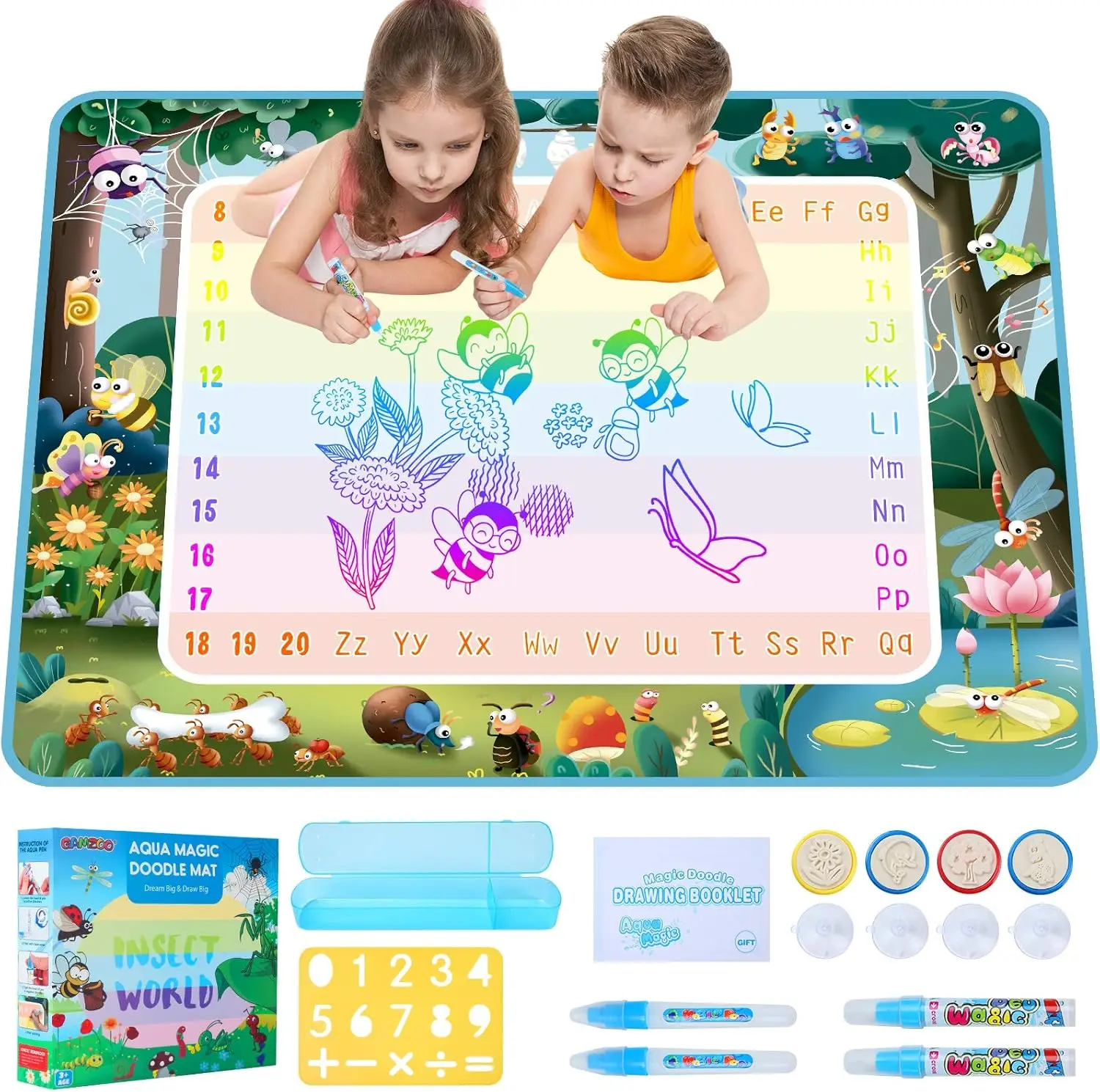 Large Water Doodle Mat 40 x 32 in Kids Aqua Coloring Mats for Mess-Free Drawing Scratch Art Book Acrylic Marker Pen