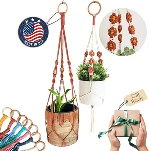 Set of 2 Macrame plant hanger with Daisies & Beads | Hanging plant holder Macrame Plant hangers outdoor and indoor hanging planters Plant stand indoor Boho Decor hanging planter stand