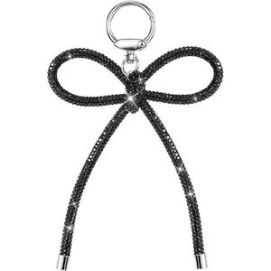 Rhinestone Bow Key Chains, Bling Bowknot Keyring Charm Elegant Bowknot Purse Charm Black Rhinestone Bows Keychain for Women Bag Accessories Car Keys Chain Cute Bow Key Ring for Handbags, Gifts