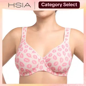 HSIA Joan Comfortzone Playful Lip Print Unlined Plus Size Full Coverage Underwire Support Bra Minimizer Bra for Big Busted Women Reduces 1.5 Cups with Wide Adjustable Cushioned Straps and U-Back Smoothing Shaping Lingerie