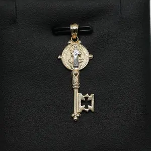 14K Gold San Benito Key Pendant with Intricate Details for Elegant Jewelry Collection