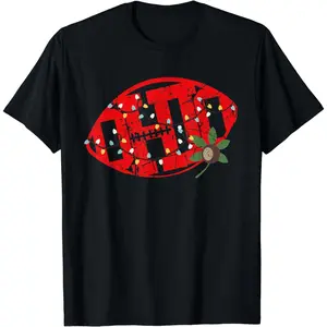 Cotton Short Sleeve Vintage State Of Ohio Football Shape Christmas Lights T-Shirt For Men Women