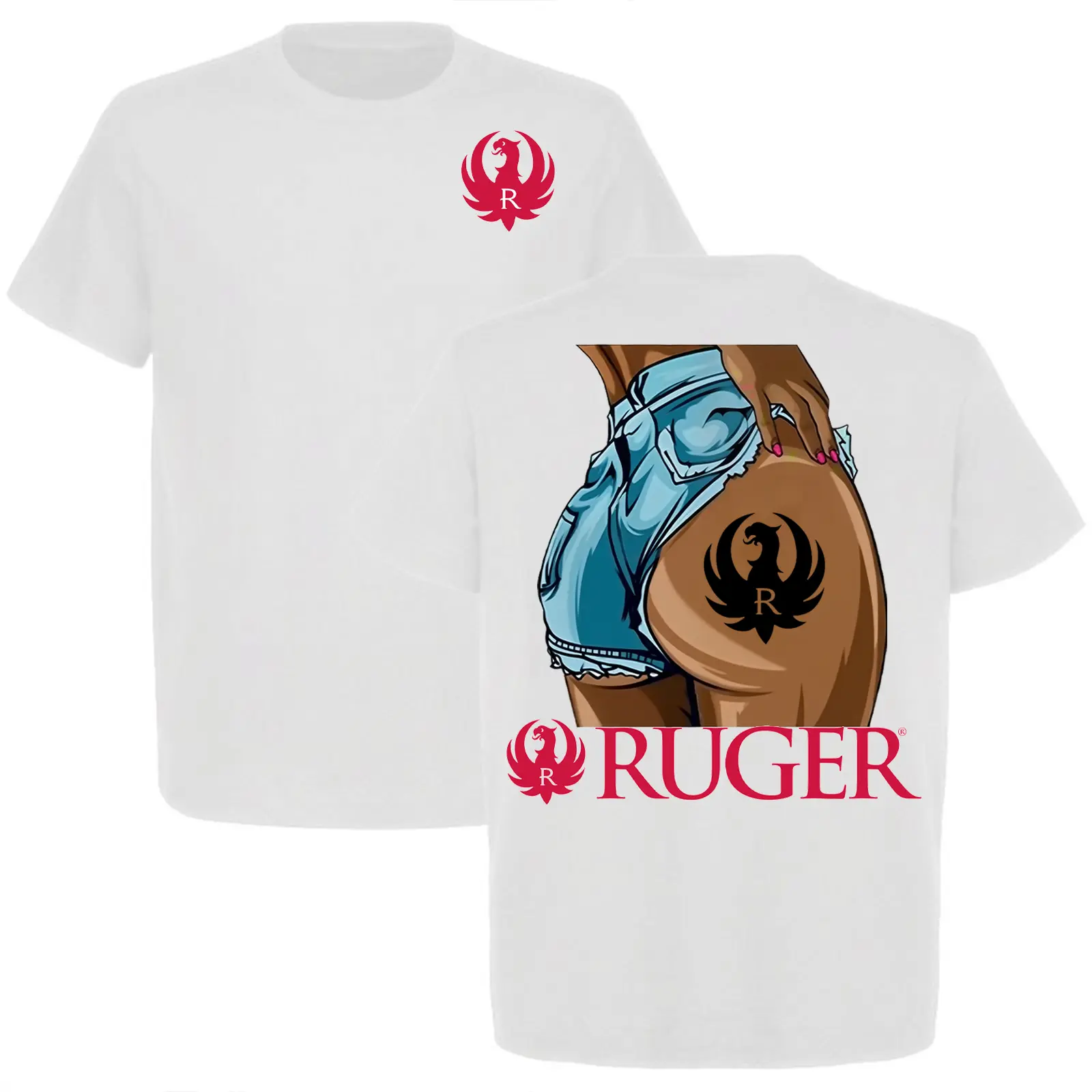 Ruger Front Back Print T-Shirt Tactical Graphic Tee Pin Up Style Premium Unisex Shirt Outdoor Range Lifestyle Apparel Gift