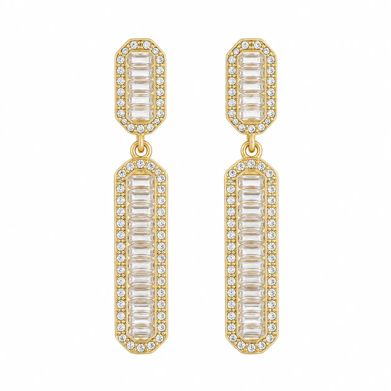 Geometric Baguette Zircon Drop Earrings