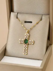 Luxurious Zirconia Cross Pendant Necklace, Stainless Steel Women Jewelry, Casual Style for All Seasons, Criss Cross Design with Rhinestones