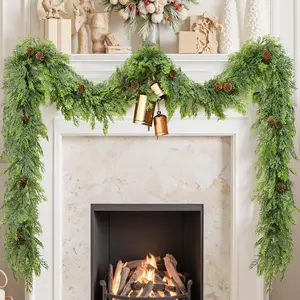 6 FT Christmas Cedar Garland, Real Touch Realistic Greenery Pine Garland for Mantle, Artificial Norfolk Pine with Lights for Stairs Railing Indoor Outdoor Christmas Decoration Elyum