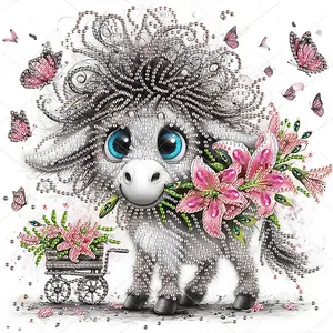 Cute Donkey with Butterflies and Flowers Pattern Adult 5D-DIY beginner diamond painting kit for creativity - 1 irregularly shaped crystal diamond painting kit, perfect holiday gift, suitable for dec