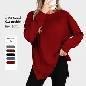 Women's Long Sleeve Crew Neck Slit Oversized Sweatshirts Pullover Loose Casual Tunic Tops  Fall Clothes
