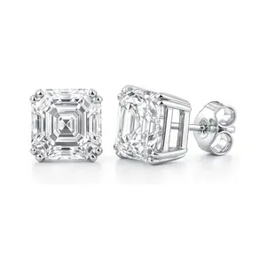Solitaire Asscher CZ Stud Earrings in Sterling Silver