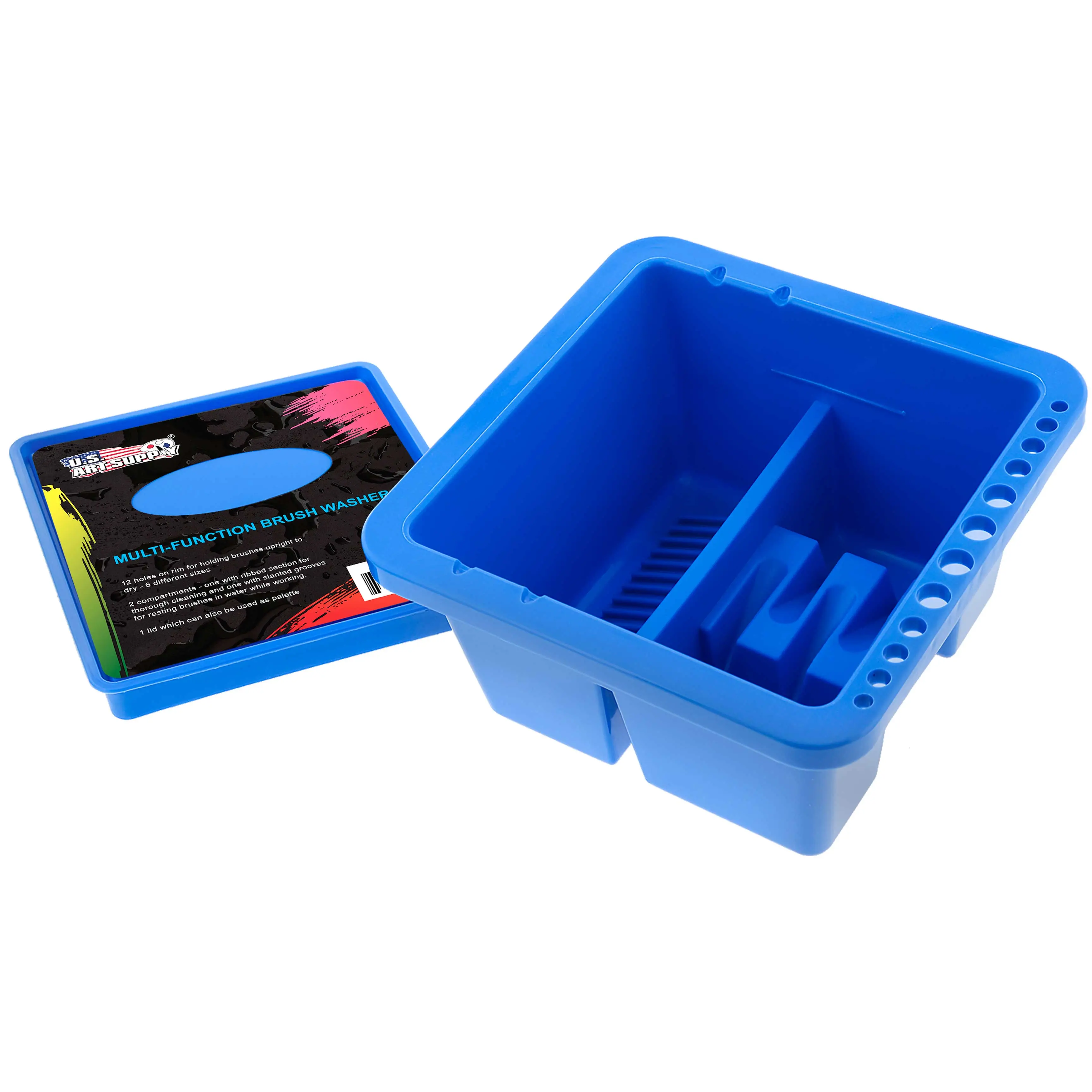12-Hole Plastic Paint Brush Cleaner Washer & Paint Brush Holder with Palette Lid for Acrylic, Watercolor, Oil