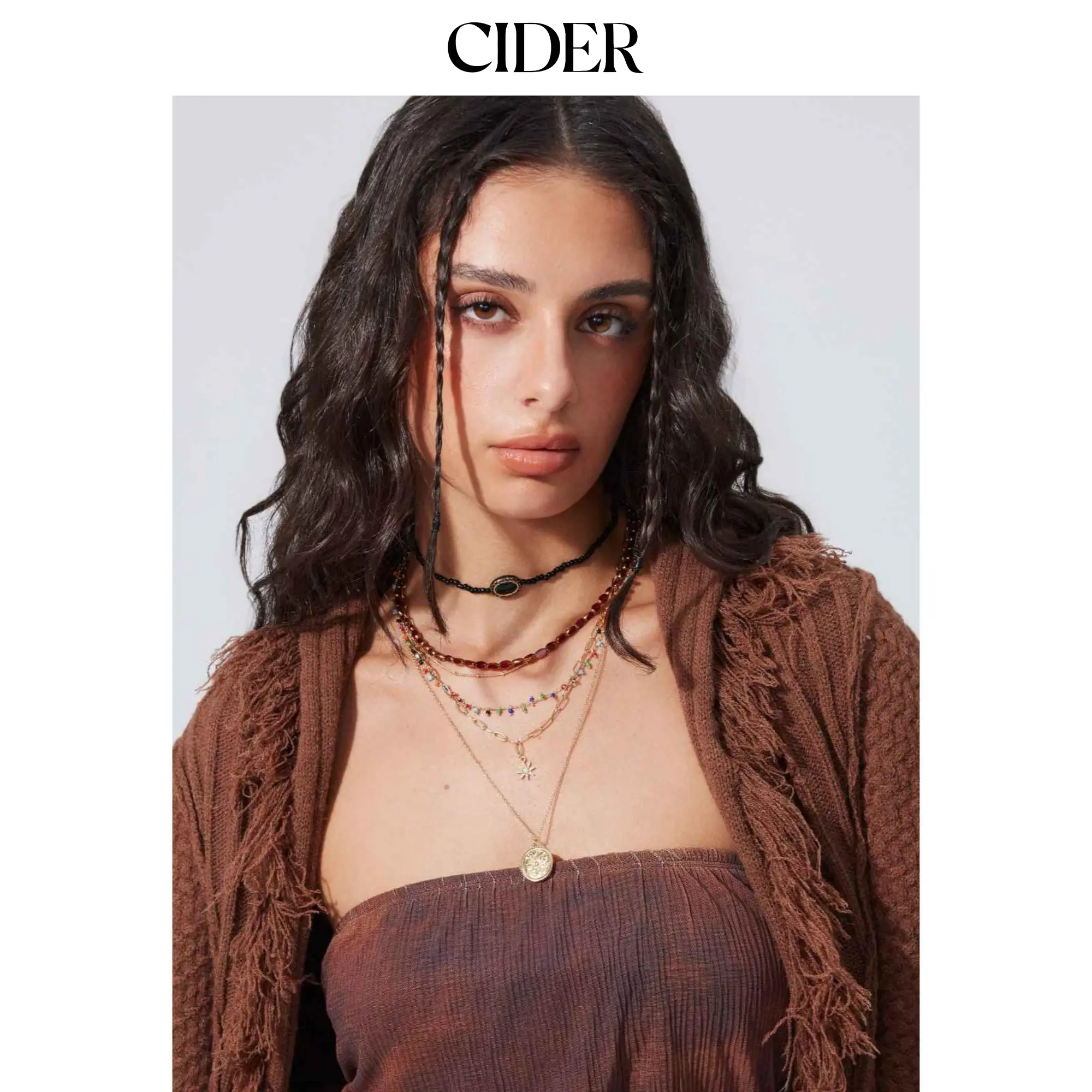 Cider [one-size] COIN & STAR & BEAD LAYERED NECKLACE