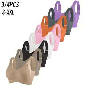 3/4PCS Women's Solid Color Wireless Bra Comfortable Breathable Elegant Seamless Push Up Bra Underwear for Women Softness All Seasons Basic Lingerie Everyday Outfit Black Friday