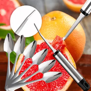 Stainless Steel Grapefruit And Orange Peeler Serrated Fruit Knife Durable Chili Remover Dessert Spoon Essential Kitchen Serrated Grapefruit Utensil 7PCS Grapefruit Spoon And Grapefruit Knife