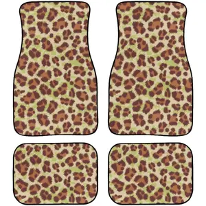 4 Pcs Abstract Leopard Print All-Weather Automotive Mats Watercolor Cheetah Pattern Car Decor Accessories Car Interior Accessory Universal Fit Floor Mats for Cars, SUV, Truck Soft Comfort Heel Pad
