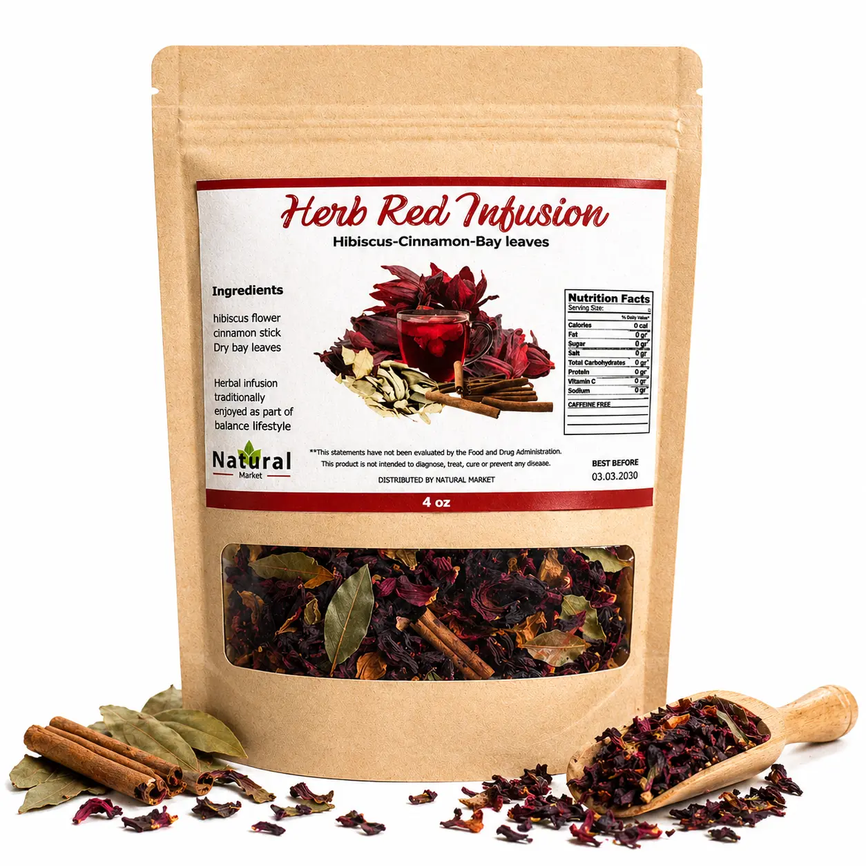 Viral Infusion Hibiscus, Cinnamon & Bay Leaf Herbal Tea | Natural Herbal Blend | Caffeine Free | Aromatic Traditional Infusion, Infusion Jamaica, canela y hojas de laurel.