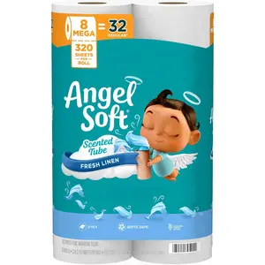 Angel Soft Toilet Paper 8 Mega Rolls – Fresh Linen Scented Tube, Soft & Strong Bath Tissue (32 Regular Rolls Equivalent)