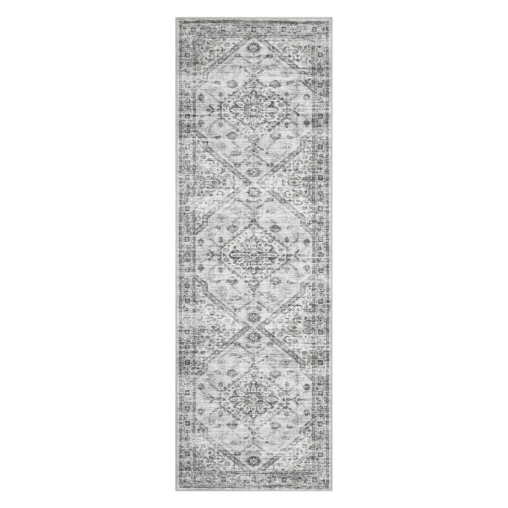 Light Gray Foldable Imitation Cashmere Polyester Geometric Persian-Inspired Area Rug, 2x6 ft Rectangular, Durable, Grippy, Multi-Design Ethnic Rug, Washable for Hallway & Bathroom, Ideal for Home Spaces, Durable Area Rugs, Ethnic Area Rugs
