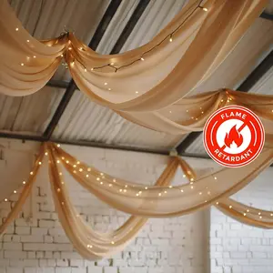 5ftx32ft Natural Chiffon Curtain Panel, Durable Flame Resistant Backdrop Ceiling Drapery With Rod Pocket
