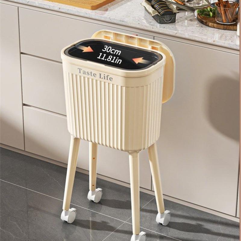16L Tall Standing Kitchen Trash Can with Lid & 360° Wheels, Retro Cream/Red Rolling Garbage Bin with Dual Inner Buckets & Odor-Proof Seal, Elevated Legs Slim Gap Trash Can for Kitchen, Office & Home Organization 16L Tall Standing Kitchen Trash Can with Lid & 360° Wheels, Retro Cream/Red Rolling Garbage Bin with Dual Inner Buckets & Odor-Proof Seal, Elevated Legs Slim Gap Trash Can for Kitchen, Office & Home Organization