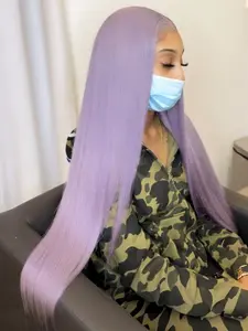 Lavender Lace Front Wig 13x4 HD Lace Frontal Wig Light Purple Straight Synthetic Wig Pale Violet Heat Resistant Fiber Pre Plucked Hairline Purple Concert Look Straight Wig Coachella Festival Look 28 Inches