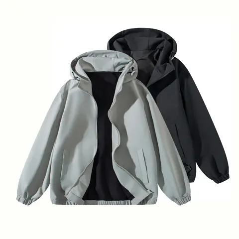 Men's Fitted Streetwear Zip-Up Crew Neck Waterproof Rain-Ready Hood Jacket - Quick-Dry, Moisture-Absorbing, Breathable Long-Sleeved Polyester Outerwear - Ideal for Daily Leisure, Outdoor Activities,sohochic