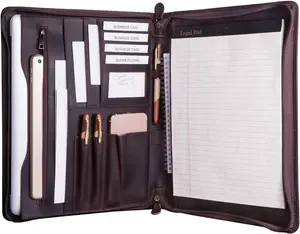Professioal Business Portfolio Padfolio Folder with Zipper for Men, Graduation , Work Portfolio with Notepad for Meeting and Travel, Dark Brown