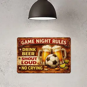 Funny Soccer Bar Metal Sign 12x8 Inch Vintage Retro Wall Decor Game Night Rules Beer Party Gift for Men Cave