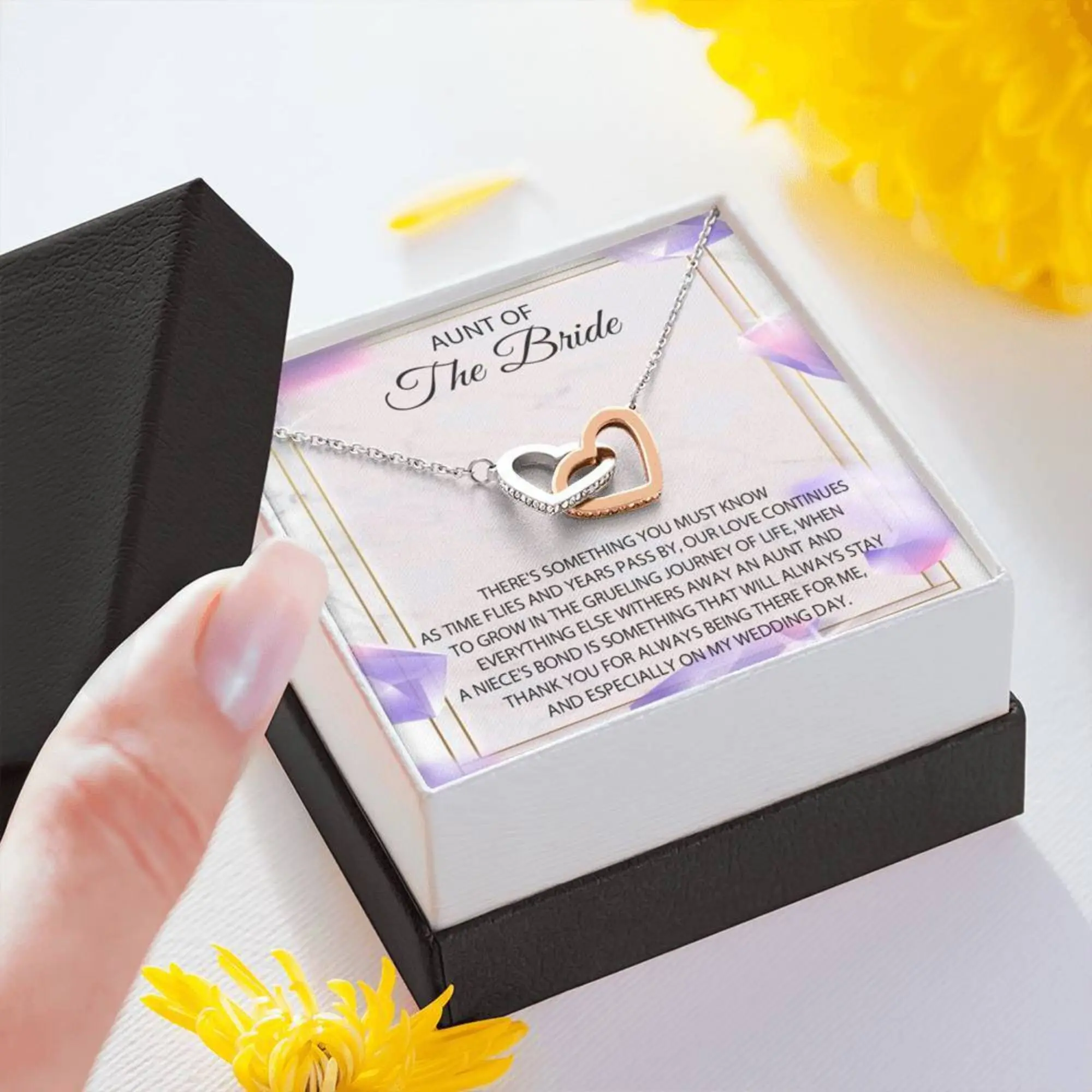 Aunt of the Bride Gift - Interlocking Hearts Necklace with Meaningful Message Card Inside - Wedding Gift for Aunt