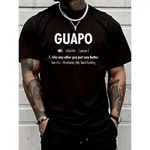Mens Guapo Definition Spanish Latino Hispanic Funny T-Shirt |   Breathable, Sweat-Wicking, Soft, Crew Neck, Short Sleeve, Random Print, Regular Fit, Perfect for Daily Commutes, Home Lounge, Casual Wear, 2026 New Year'S Party Street Style Outfits