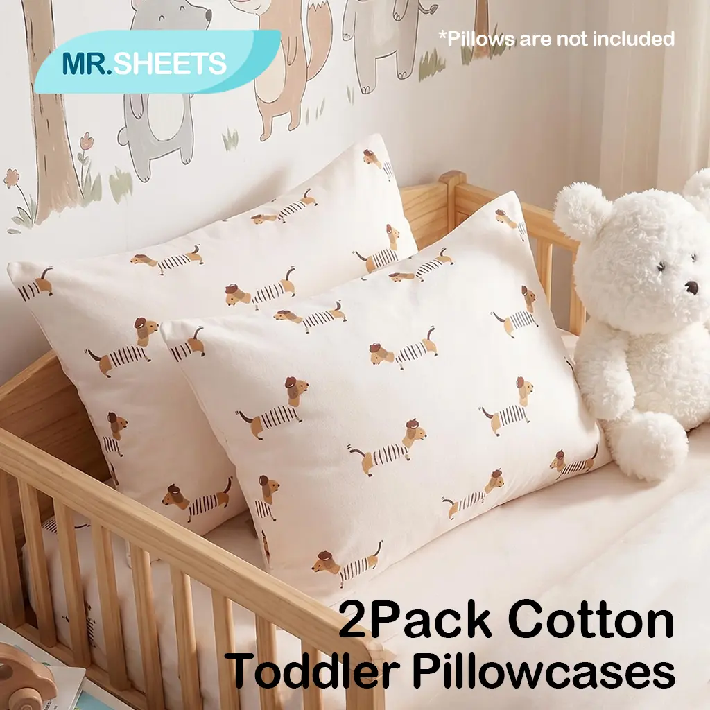 NTBAY 2-Pack Organic Jersey Cotton Toddler Pillowcases (13x18") - Breathable, Envelope Closure, Cartoon Print Toddler Bedding for Home & Travel Kids Pillow Covers, Bedding Supplies