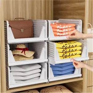 5 Pack Closet Organizers Storage Box, Closet Storage Stackable Storage Bins, Plastic Drawer Basket for Wardrobe Cupboard Kitchen Bathroom Office, White