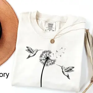 Comfort Colors Cute Dandelion Hummingbird T-Shirt, Cute Hummingbird Dandelion TShirt, Nature Lovers Tee, Cute Women Gift, Animal Lover Tee