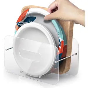 Round/Square Plastic, Foam & Paper Plate Dispenser, Space-Saving 7-12 Inch Disposable Plates Storage Organizer for Cabinet, Countertop, RV or Outdoor Use, Acrylic (Clear)
