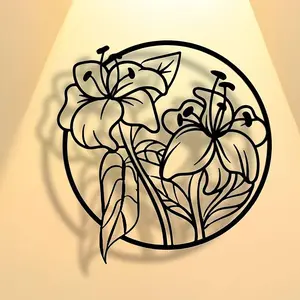 Flower Pattern Hanging Ornament, Modern Metal Wall Art, Wall Decor for Home Living Room Bedroom Farmhouse, Vanity Decor Accessories, Leaf Floral Print