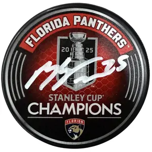 Mackie Samoskevich Autographed Florida Panthers (2025 Stanley Cup Champs) Hockey Puck - JSA