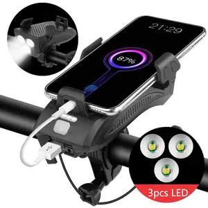 USB Rechargeable LED Cycle Bike Headlight Phone Holder With Power Bank