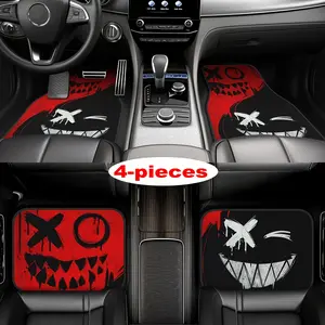 [Halloween Car Mats] Suitable for all models of 4pcs polyester fiber designed Halloween style car floor mats, all-season vehicle floor mats with anti-slip base, easy to clean car interior accessories