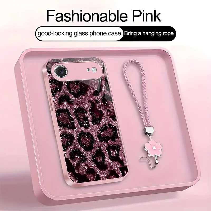 Suitable for [iPhone 17 Air] high-end women's phone case，a beautiful four-leaf clover lanyard is included🥰,simple yet sophisticated leopard print design, affordable price, available in multiple colors YM99