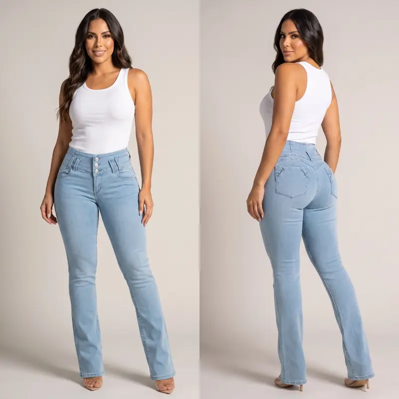 MX JEANS Push Up Mid Rise Light Blue Bootcut Jeans